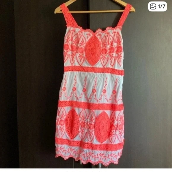 Yoana Baraschi Vibrant embroidery Orange and White Mini Dress size S - Picture 2 of 4